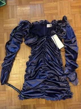 Club L London Purple Velvet Ruched Long-Sleeve Mini Dress